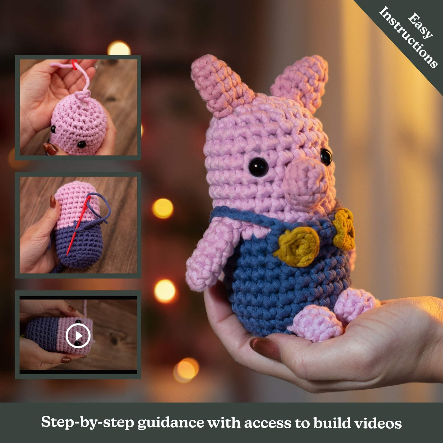 CraftBud Crochet Kit for Beginners, Learn to Crochet Amigurumi Stuffed Animal Kit with Step-by-Step Video Tutorials, Arts & Crafts For Kids and Adults