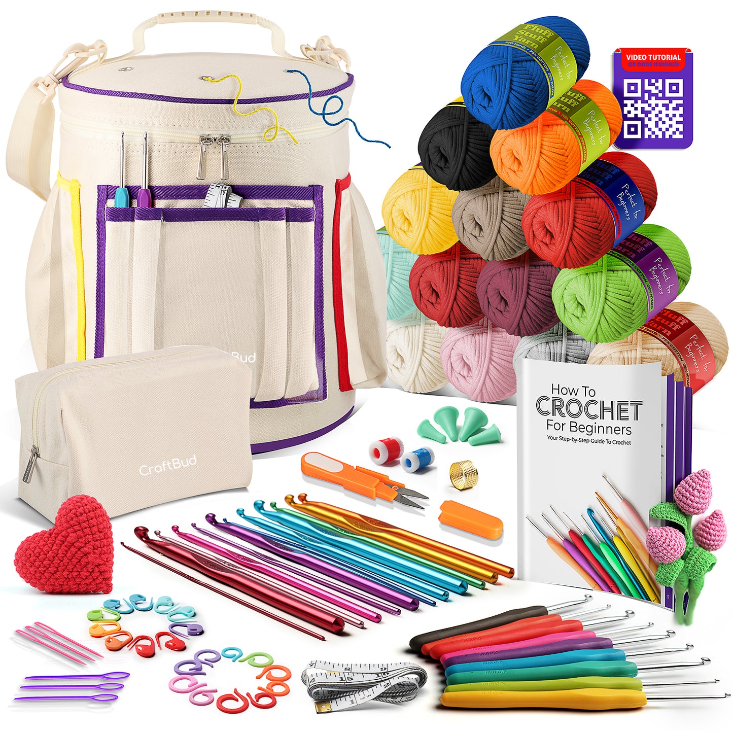 Crochet Kit for Beginners Adults and Kids - Beginner Crochet Kit for Adults with Step-by-Step Video Tutorials, Amigurumi and Crocheting Kit, Crochet Starter Kit with Crochet Yarn and Crochet Backpack