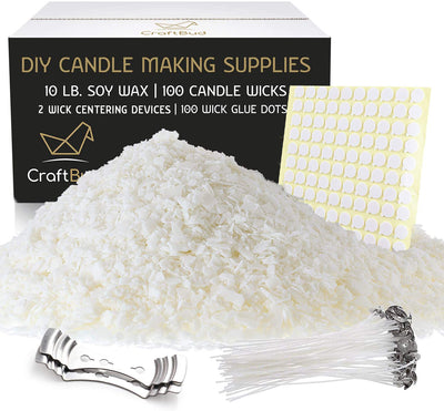 10 lb Natural Soy Candle Wax for Candle Making with Cotton Candle Wicks, Wick Stickers, and Centering Devices