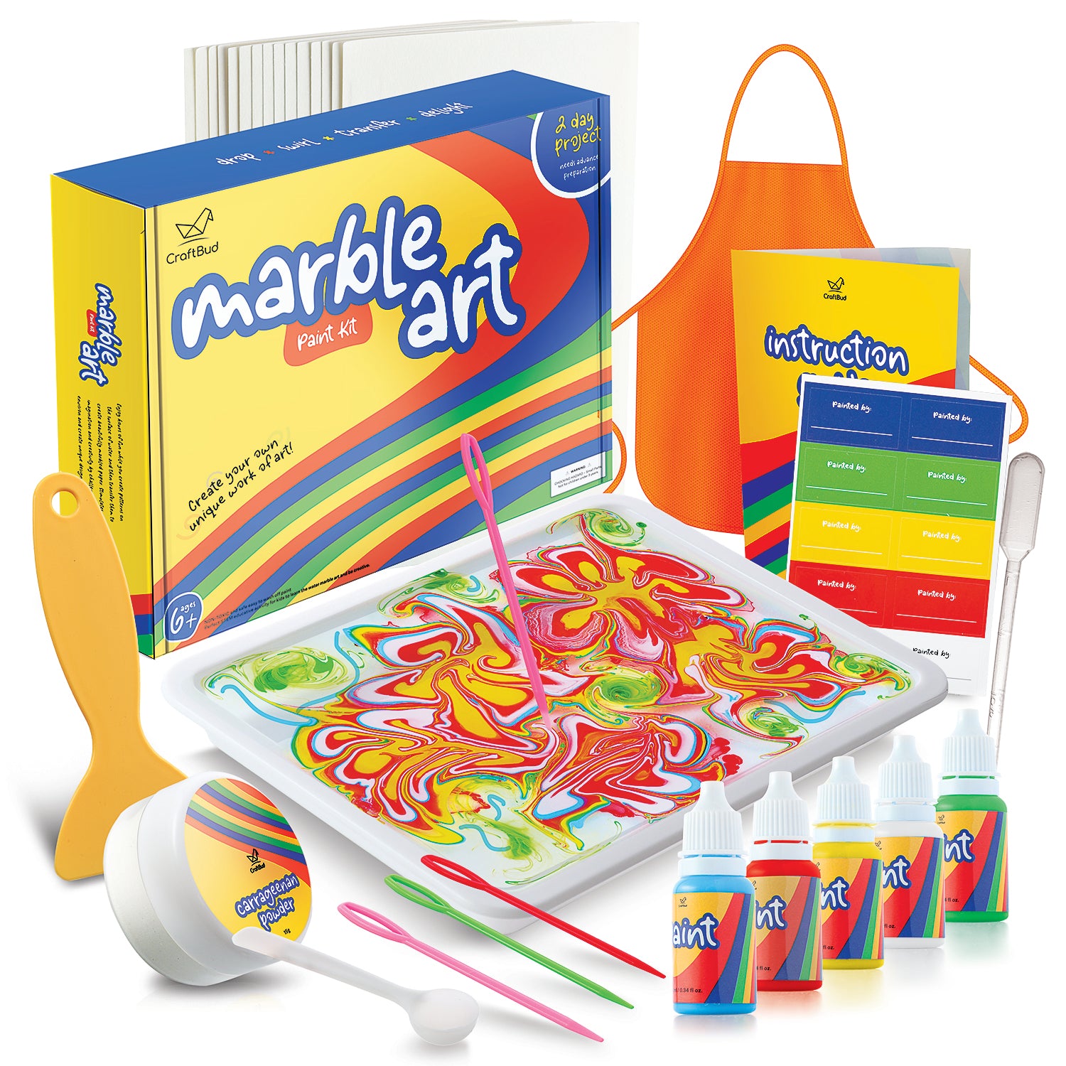 Water Marbling Paint Art Kit, Arts and Crafts Kits for Kids Ages 6