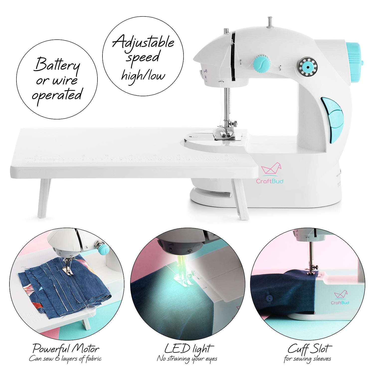 Mini Sewing Machine for Beginners Kids Guide Book and Fabric