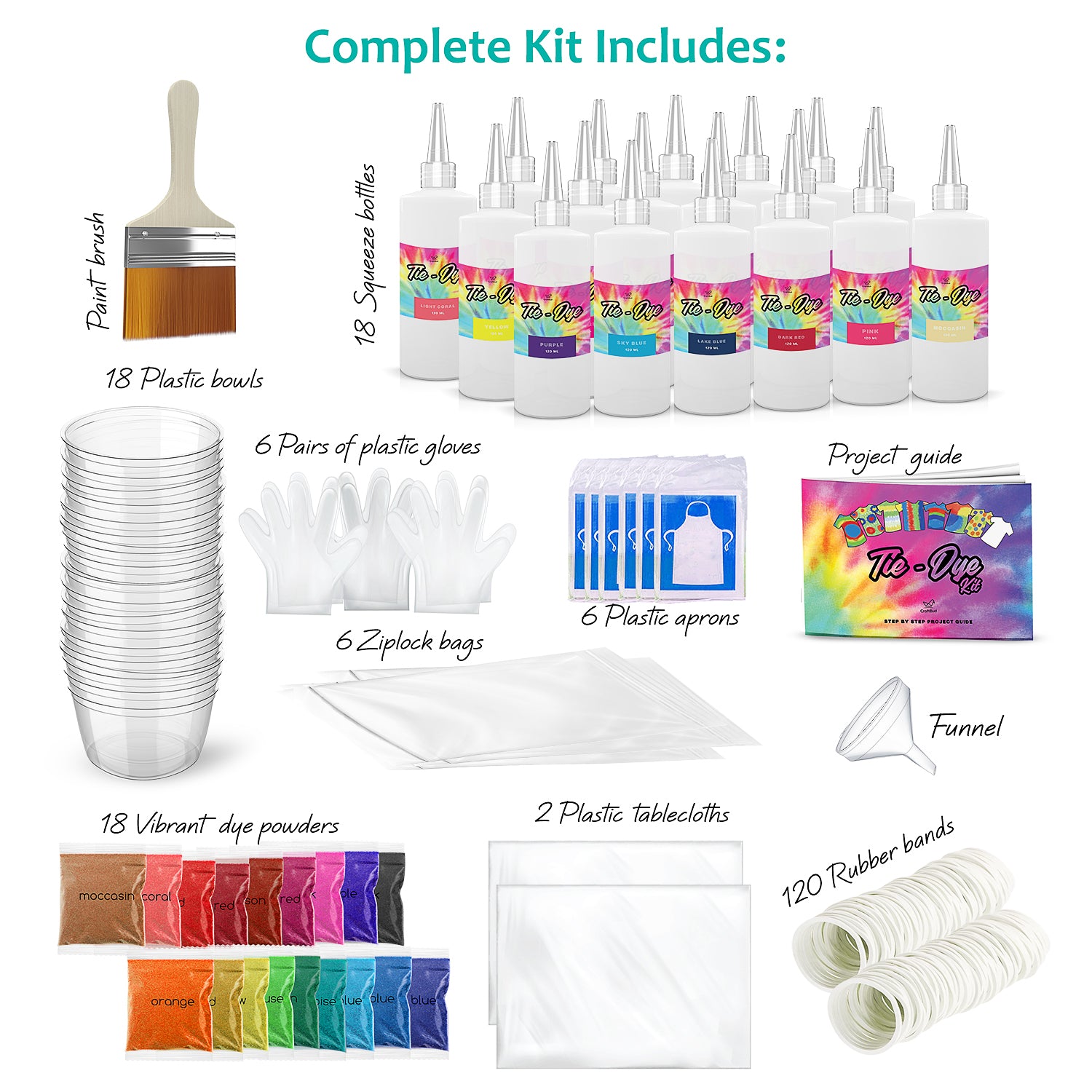 Meland Tie Dye Kit with 3 White T-Shirts, 18 Colors DIY Fabric Tye Dye for Clothes, Arts and Craft for Kids Girls Age 8-12 Year Old, Birthday