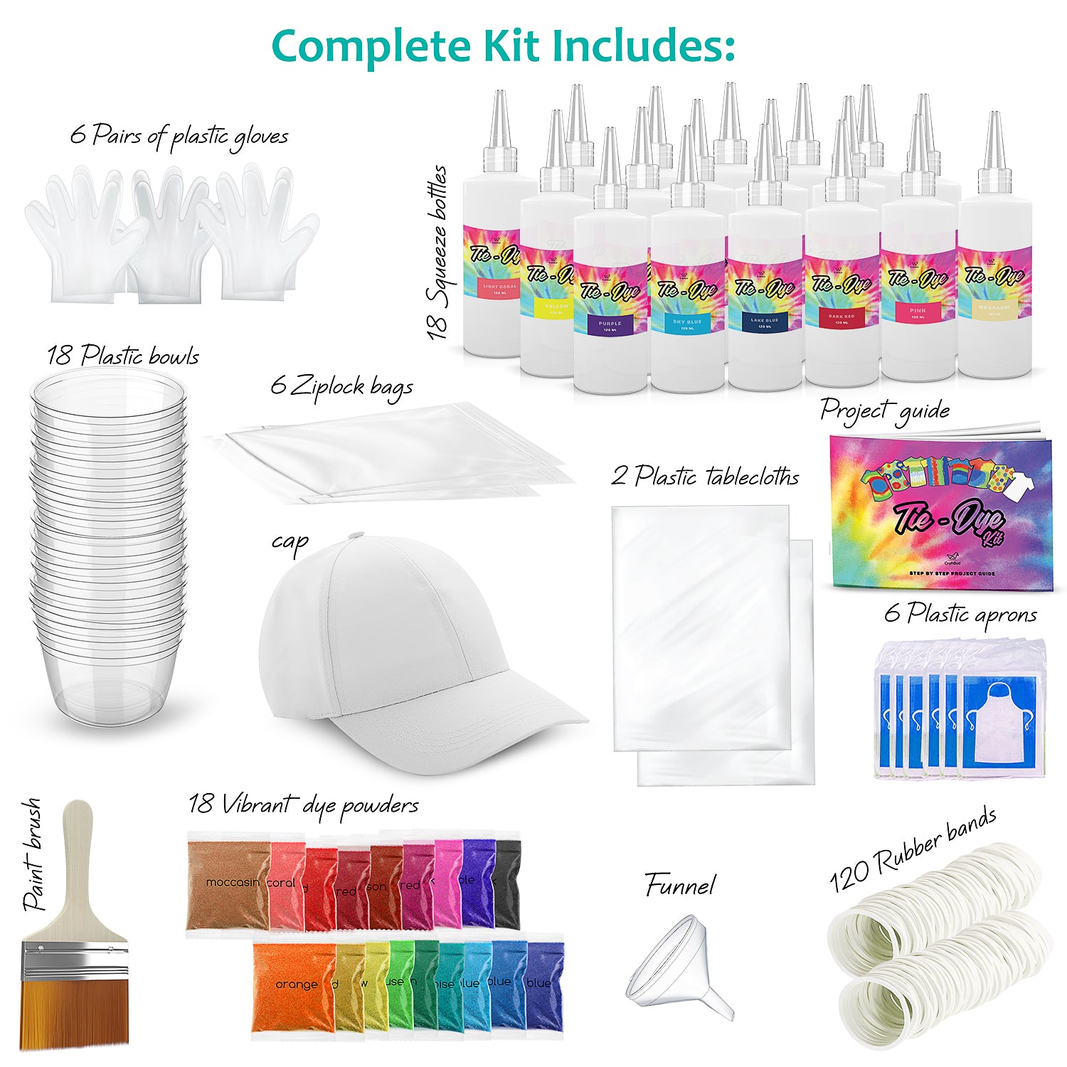 Craftbud Tie Dye Kit for Kids Adults Groups & Outdoor Activities Complete Kit | Large